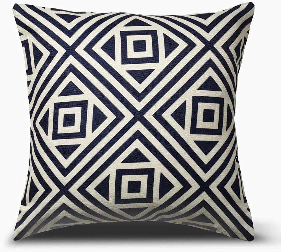 Fab Habitat Indoor/Outdoor Throw Pillow Made from Recycled Polyester Yarn - Double Sided, Stain Resistant, Machine Washable - Modern - Patio, Deck, Porch, Living Room - Seoul Navy & White (20" x 20")