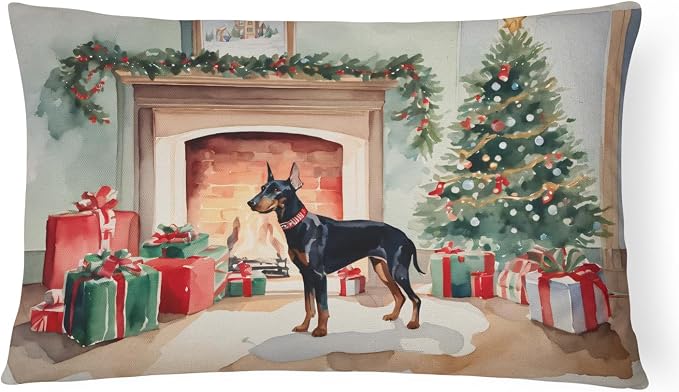 Caroline's Treasures DAC2646PW1216 Doberman Pinscher Cozy Christmas Throw Pillow Machine Washable, Indoor Outdoor Decorative Pillow for Couch, Bed or Patio, 12HX16W