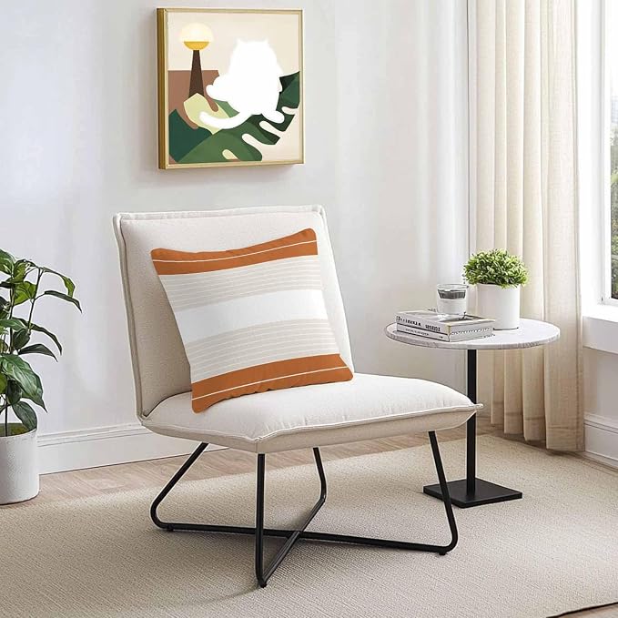 Orange Beige Stripe Outdoor Pillow Covers Waterproof, All Weather Cushion Case Set of 2, Modern Art Horizontal Striped Decorative Pillowcases for Sofa Couch Bed Decor Patio Furniture 18"x18"