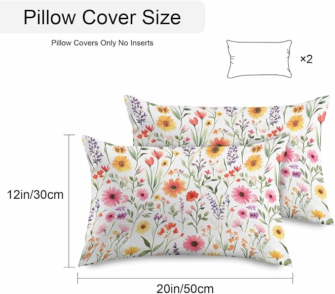 Spring Outdoor Pillow Covers Set of 2,Decorative Watercolor Flower Leaves Waterproof Throw Pillow Case, Garden Floral Art Linen Soft Cozy Cushion Pillowcases