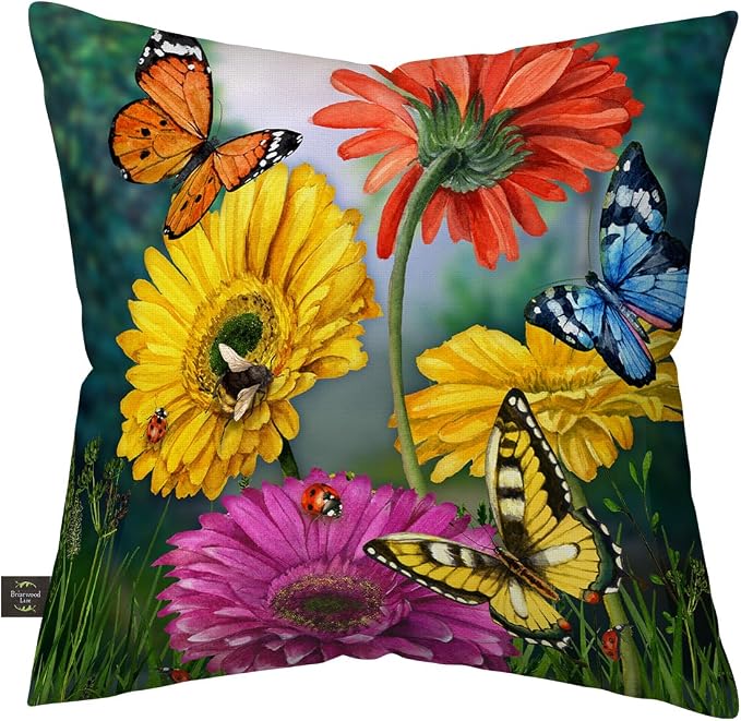 Briarwood Lane Spring Indoor/Outdoor Pillow 17x17 Butterflies and Daisies for Spring Pillow