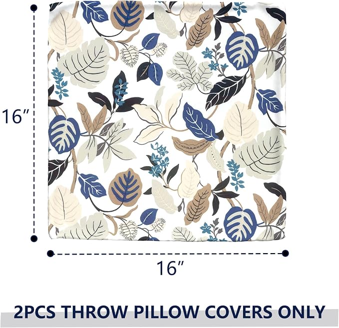 Outdoor Throw Pillow Covers 16x16 Inch, Square Patio Pillow Cases Pack of 2, Modern Decorative Back Cushion Covers for Patio Furniture Garden Couch Farmhouse, Breeze Leaves Beige