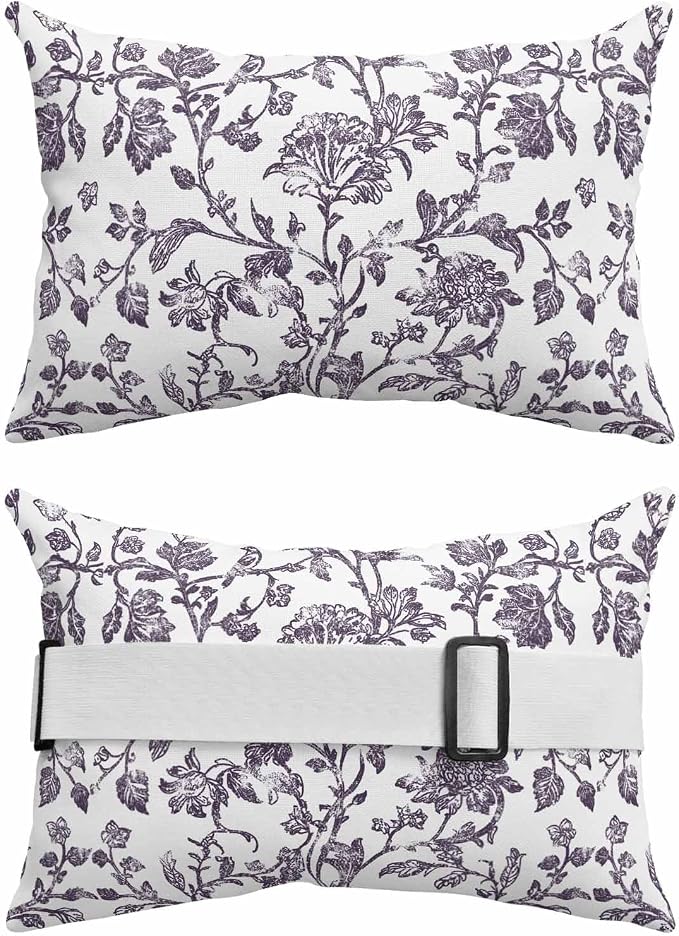 Pack of 4 Outdoor Lumbar Pillow Covers 12x20 Inch, Purple Flower Waterproof Throw Pillow Covers Set, Vintage Farmhouse Boho Leaf Spring Plant Indoor&Outdoor Cushion Cases for Patio Porch Beach