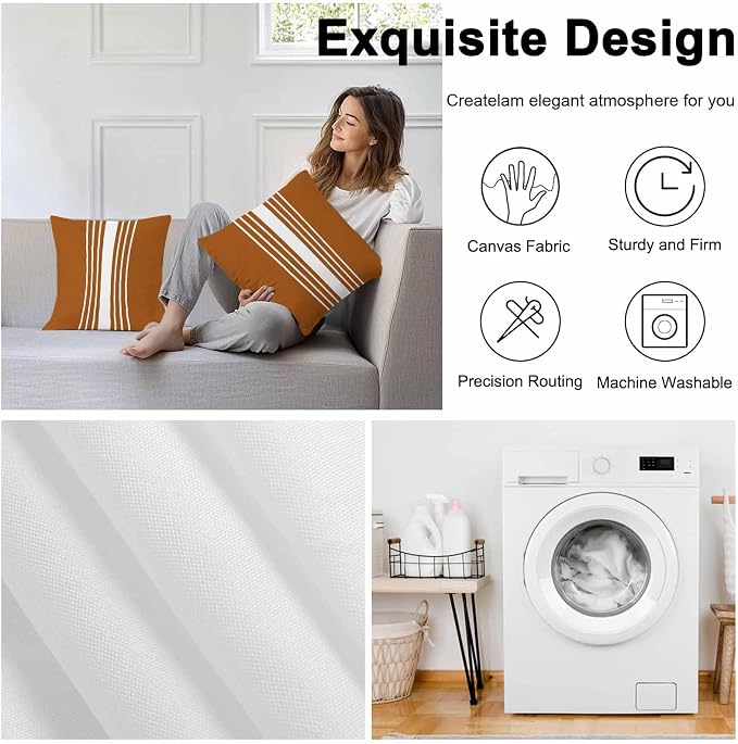 Burnt Orange White Stripe Outdoor Pillow Covers 26x26 Inch Throw Pillow Covers Set of 2 Waterproof Decorative Pillow Cases Modern Rustic Vertical Striped Cushion Covers for Patio Furniture Garden