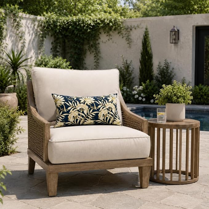 Pack of 2 Patio Lumbar Pillows 12"x20" | Fade Resistant Outdoor Waterproof Lumbar Pillow with Inners Decorative Garden Lumbar Cushions for Home Patio Terrace Sofa