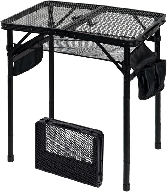 2Ft Foldable Grill Table for Camping, Portable Metal Mesh BBQTable with Dual Side Storage Bags, Lightweight Folding Outdoor Cooking Table for Picnic, RV Travel, Beach & Backyard BBQ