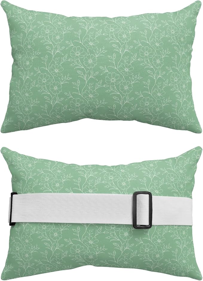 Outdoor Pillows Covers with Inserts Spring Summer Flowers Lines White Lines On Green Waterproof Pillow with Adjustable Strap Throw Pillows for Patio Furniture Recliner Lounge Chair, 12x20 inch, 1PCS