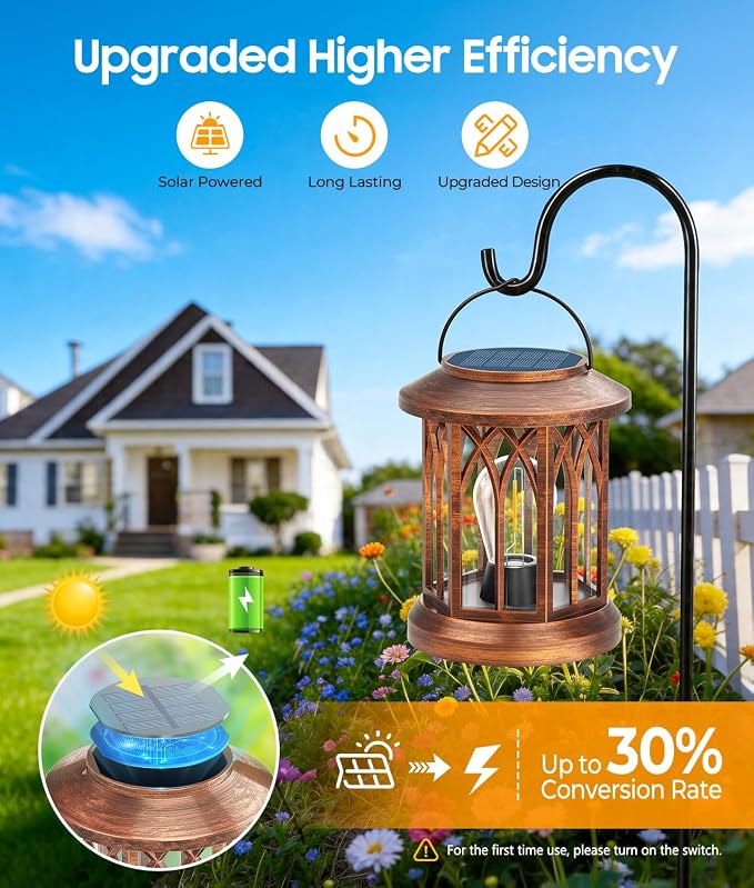 Solar Lanterns Outdoor Waterproof Lights 2 Pack, Built-in Hook Bright Lanterns Outdoor Light with Clip Garden Decor, Hanging Solar Lights for Yard Patio Front Porch Table Decoration (Copper)