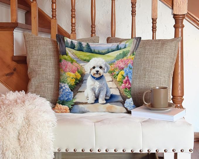 Caroline's Treasures Maltipoo Spring Path Throw Pillow Machine Washable, Indoor Outdoor Decorative Pillow for Couch, Bed or Patio, 14Hx14W