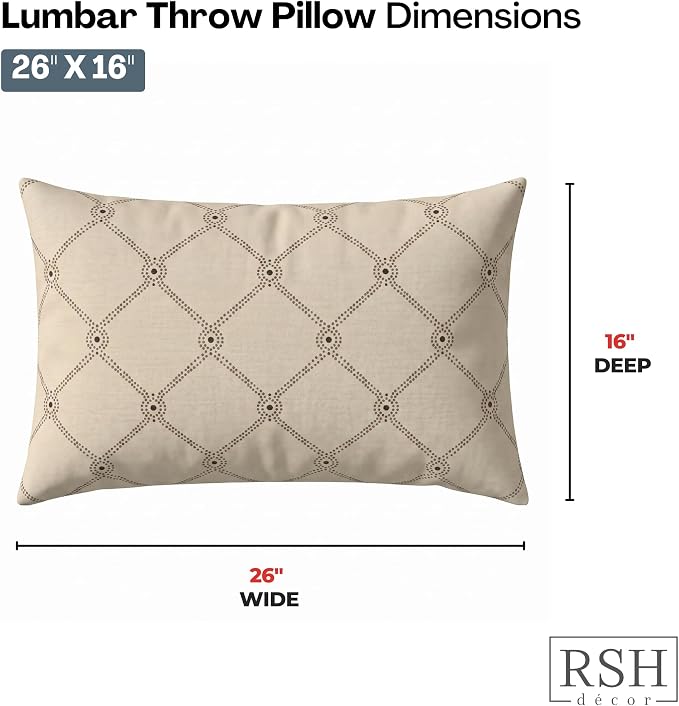 RSH DECOR: Sunbrella Jumbo Lumbar Pillows Set of 2 | 26" x 16" | Water and Fade-Resistant Performance Fabric | Outdoor Pillow Covers with Down-Alternative Inserts | Made in USA (Arabia)