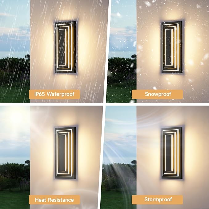 Outdoor Wall Lights 3-Tier Large Exterior Lighting Fixtures 15.7 in | Modern Acrylic Wall Sconce For Front Porch,Garage, Included LED 3000K Warm White 24W Light Bead, 360° Angle,Waterproof,2 Pack