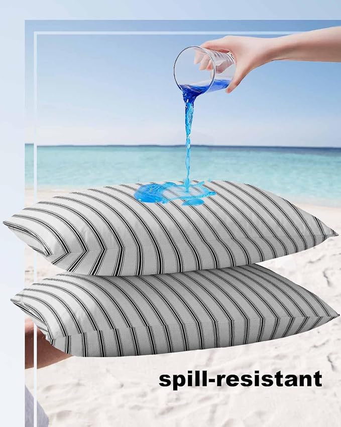 Outdoor Waterproof Throw Pillow Covers Set of 2 Black Stripe Lumbar Pillowcases 20x12 Inches Vertical Striped Patio Decorative Pillows Cushion Case Patio Pillows for Couch Bed Chair Garden