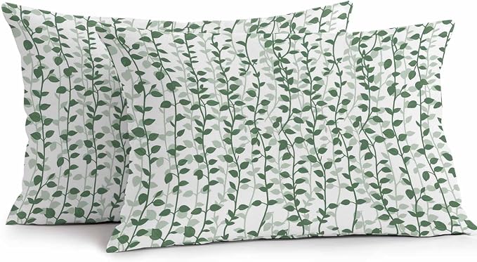 Green Ivy Leaves Outdoor Pillow Covers 20x12 Inch Lumbar Pillow Covers Set of 2 Waterproof Decorative Throw Pillow Cases Spring Plants Botanical Modern Country Cushion Covers for Patio Furniture