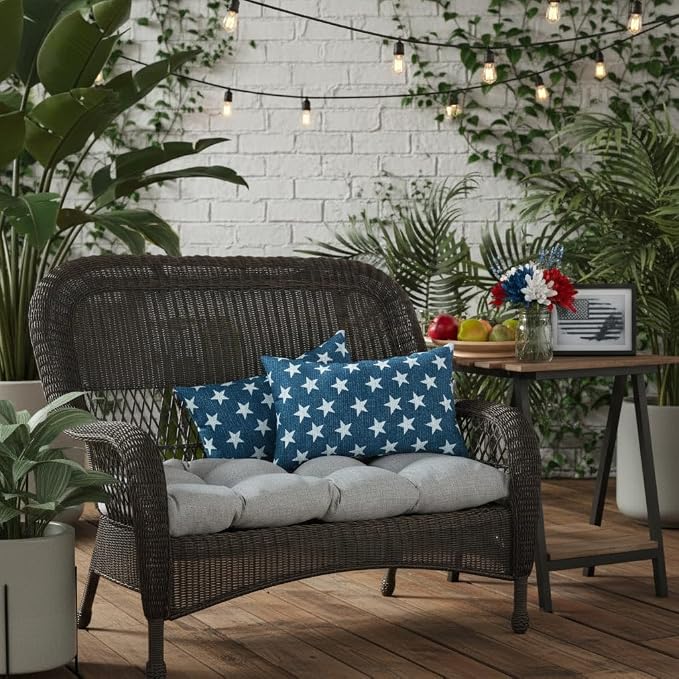 Set of 2 Outdoor Throw Pillows 19 x 12 Inch – Reversible Rectangle Patio Accent Pillows – Weather-Resistant Polyester Fabric – Eco-Friendly Recycled Polyfiber Fill – Stars