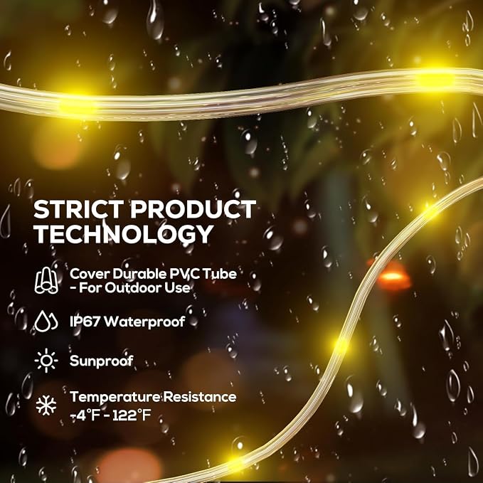 ICRGB Solar Rope Lights Outdoor, 39FT 100 LED (Warm White, 39FT) | With Remote, Waterproof, 8 Modes, for Outdoor Patio Porch Tree Wedding Christmas Pool Garden Decorative