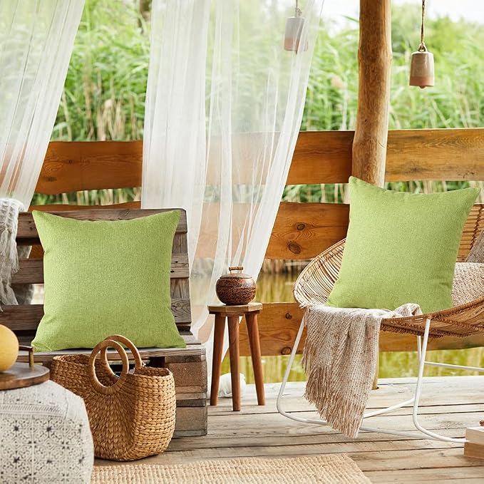 OTOSTAR Pack of 2 Outdoor Waterproof Decorative Pillow Covers 18x18 Inch Square Garden Throw Pillow Covers Outdoor Pillow Cases Cushion Case Patio Pillows for Couch Tent Sofa Furniture Decor (Green)