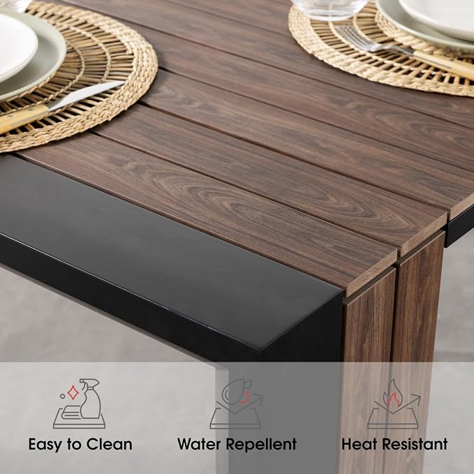 Transformer Table - Extendable Outdoor Dining Set up to 12, Expandable Patio Table, Weather-Resistant Patio Furniture, Outdoor Furniture, Dark Walnut, Brown (Table + 2 Benches)