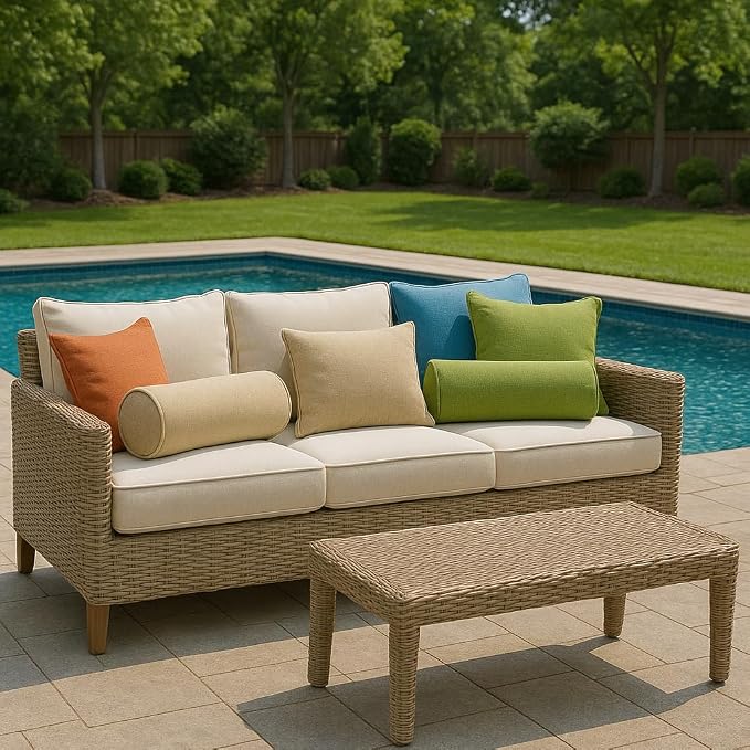 RSH Décor Sunbrella Jumbo Neck Roll Pillows – Set of 2 | 24” x 8” | Brannon Whisper Green/Brown Stripe | Outdoor Decorative Pillow for Patio or Porch | Water & Fade-Resistant