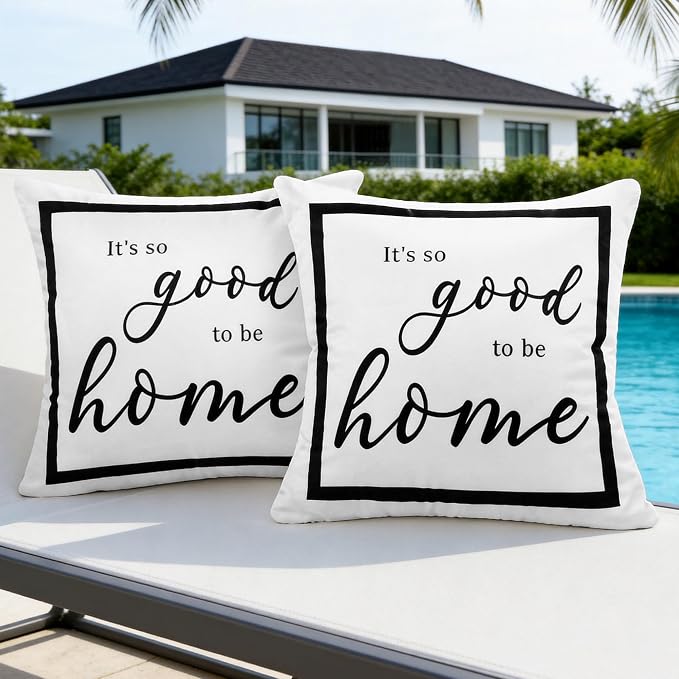 Outdoor Pillow Covers Waterproof 18x18 Inch Set of 2 | Black and White It’s So Good to Be Home Modern Farmhouse Decorative Cushion Cases for Patio Garden Porch Sofa Couch Pool