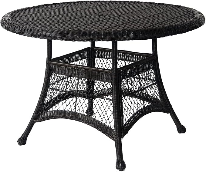 Jeco Wicker Round Dining Table, 44", Black