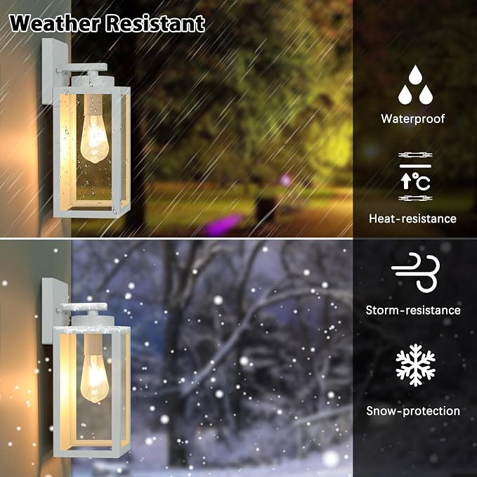 BesLowe Outdoor Wall Light Fixtures, Exterior Wall Lanterns, Grey | Waterproof Metal Construction, Rust-resistant, Quick & Easy Installation, Clear Glass Shades & Standard E26 Socket