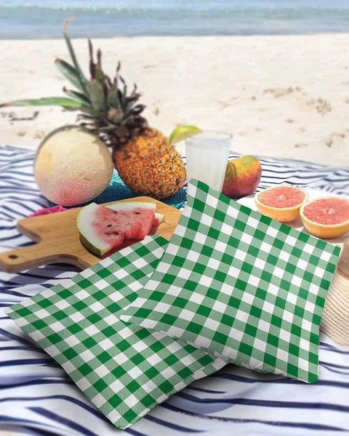 Outdoor Waterproof Throw Pillow Covers Set of 2 Green Buffalo Check Plaid Pillowcases 20x20 Inches Farmhouse Style Patio Decorative Pillows Cushion Case Patio Pillows for Couch Bed Chair Garden