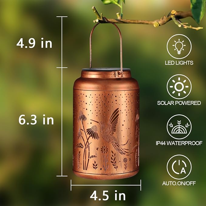 2 Pack Solar Lanterns Outdoor Waterproof Hummingbird Garden Decor | Gifts for Women Mom Grandma Hanging Solar Lights Metal Decoration Outside for Yard, Patio(Dandelions)