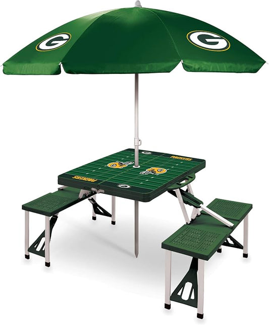 PICNIC TIME NFL Picnic Table Portable Folding Table with Seats and Umbrella
