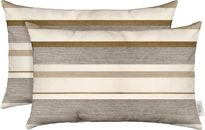 RSH DECOR: Sunbrella Lumbar Throw Pillows Set of 2 | 20" x 12" | Water and Fade-Resistant Performance Fabric | Outdoor Pillow Covers with Down-Alternative Inserts | Made in USA (Runaway Dove)