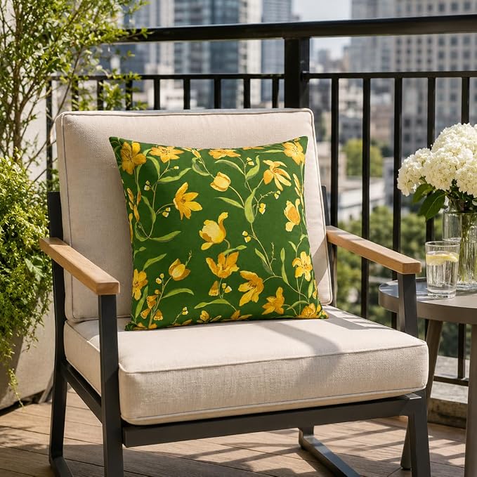 Outdoor Throw Pillows 18×18 Inch Pack of 2 Waterproof Decorative Patio Pillows with Inserts, Square Pillows for Garden Couch Sofa and Patio Furniture