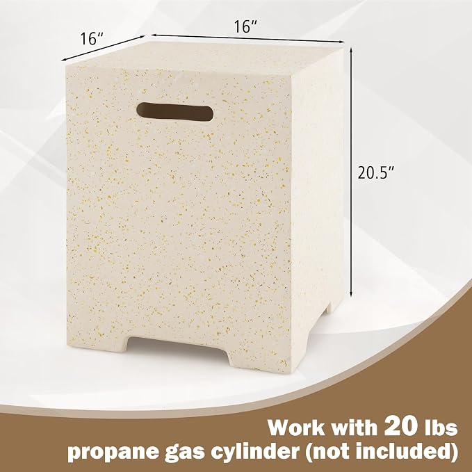 Giantex Propane Tank Cover Table - 16" Square Hideaway Table w/Waterproof and Side Handles, Outdoor Terrazzo Storage, 20 lb Propane Tank Cover for Fire Pit Gas Grill Griddle