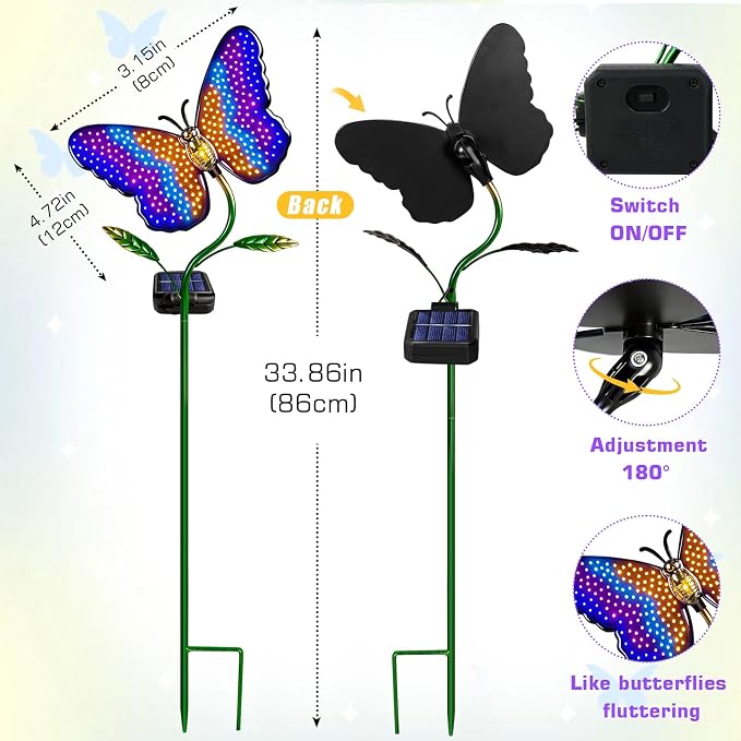 EDOF Solar Butterfly with Sparkling Light-Up Wings Garden Lights Outdoor | Multi-Color Changing Butterfly Decor,Waterproof Decorative Garden Stakes for Yard Porch Patio Lawn,Birthday Gifts Women Mom