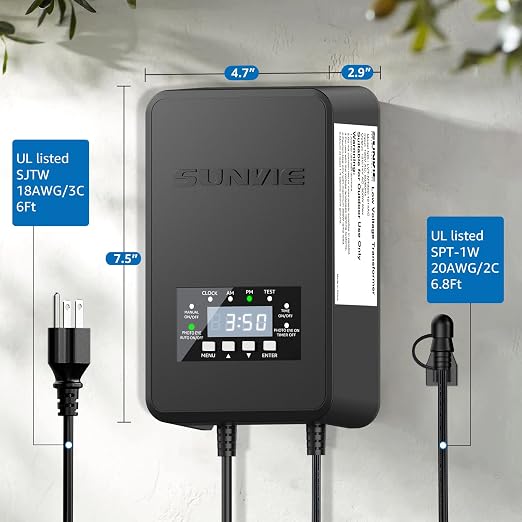 SUNVIE 120W Low Voltage Transformer Outdoor Landscape Lighting Transformer with Timer and Photocell Sensor Waterproof 120V to 12V/14V AC Low Voltage Landscape Transformer for Spotlight Pathway Lights | 120V to 12V/14V AC Landscape Lighting Transformer,...