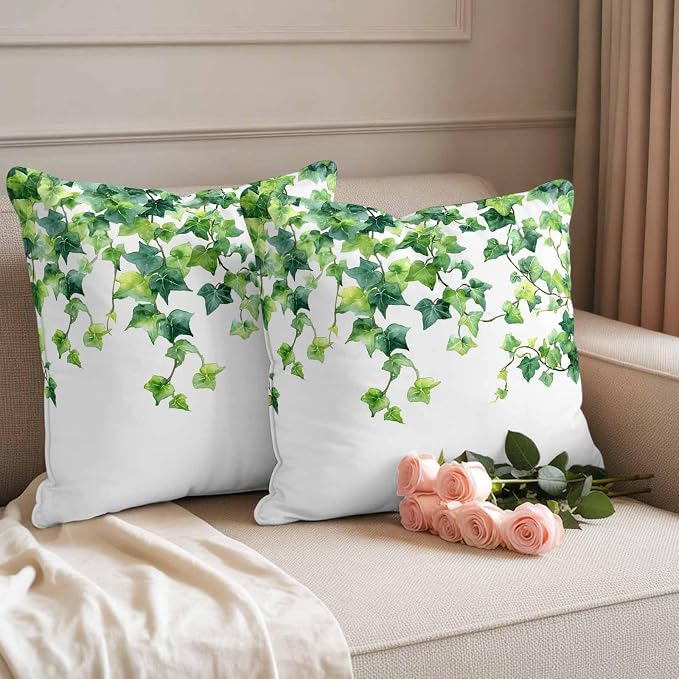 Outdoor Pillow Covers Set of 2, Green Leaf Vine Decorative Throw Pillow Covers 18X18IN, Country Leave Throw Pillows Protector Cushion Case for Patio,Couch,Sofa,Garden