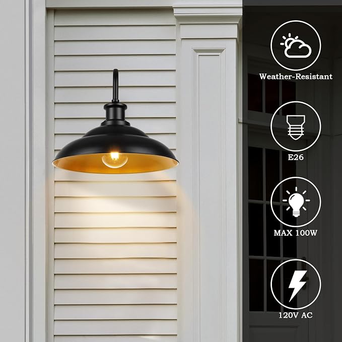 Dusk to Dawn Outdoor Barn Light Fixtures, 16 Inch Dome Large Wall Sconce Farmhouse Exterior Wall Mount Light for House Garage Patio Doorway, 2 Pack