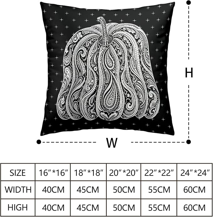 Black Pumpkin Pillow Covers Autumn Thanksgiving Throw Pillow Covers 20x20 Set of 2 Abstract Fall Pillow Cases Paisley Flower Cushion Cases for Home Farmhouse Sofa Couch