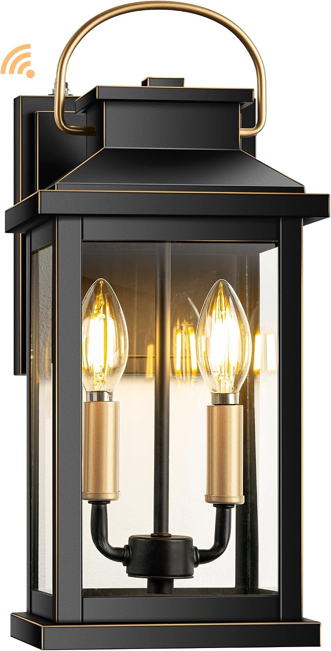 VIANIS Large Porch Lights Outdoor Dusk to Dawn, Black Gold Trim, Anti-Rust | Waterproof Exterior Lighting Fixtures Wall Mount for House, Outdoor Sconces Wall Lighting for Patio, Coach Lights for Garage