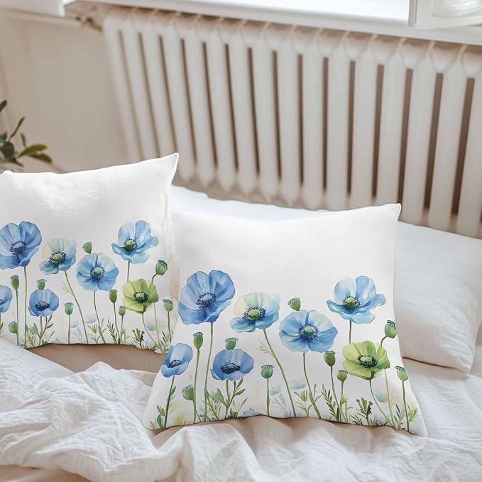 Flower Outdoor Throw Pillow Cover Watercolor Poppy Floral Waterproof Cushion Covers 2 Pack Pillow Cases Home Decoration for Patio Garden Couch Sofa,Garden Botanical Art