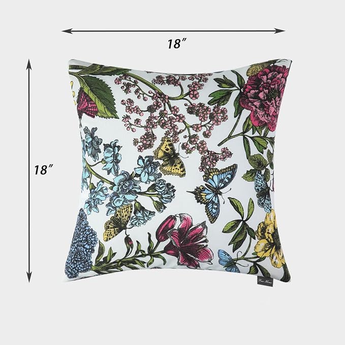 FUNHOME Water Resistant Outdoor Throw Pillows for Patio Furniture,18x18 Inch Decorative Pillows Set of 2 with Insert,Hidden Zipper Headrests for Sofa Couch Chair(Butterfly Flower)