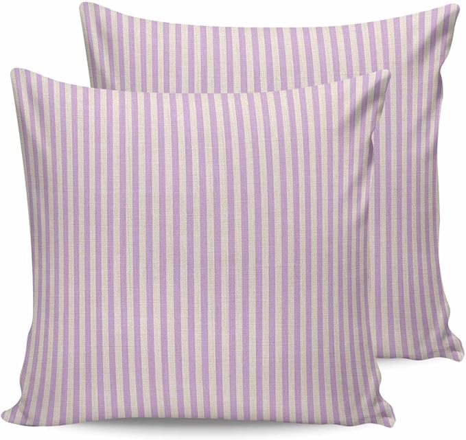 Outdoor Waterproof Throw Pillow Covers Set of 2 Purple Stripes Pillowcases 18x18 Inches Linen Classic Vertical Striped Patio Decorative Pillows Cushion Case Patio Pillows for Couch Bed Chair Garden