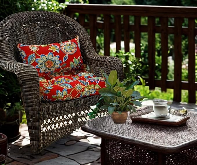 RSH DECOR: Lumbar & Square Throw Pillows Set of 4 | 20" x 12" & 17" x 17" | All-Weather Spun Fabric | Water and Fade-Resistant | Outdoor Accent Pillows for Patio Furniture | Daelyn Cherry