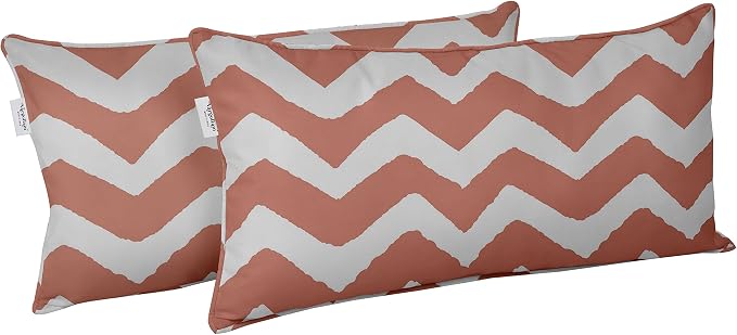 Indoor/Outdoor Polyester Fabric Lumbar Pillow Cover, All-Weather Waterproof Rectangular Cushion Case for Patio Furniture, 12 x 24 Set of 2 - Chevron-68