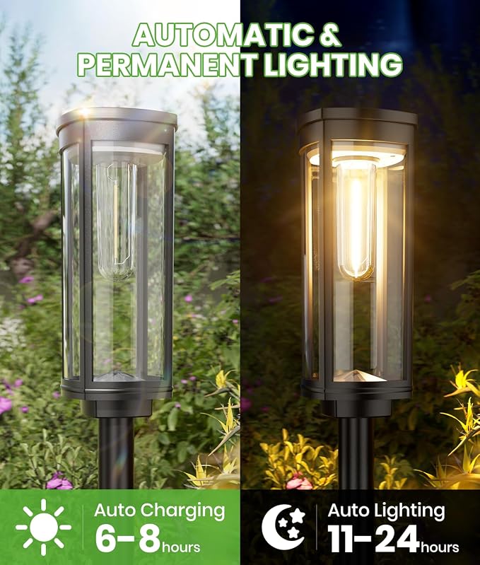 BITPOTT Bright Solar Pathway Lights, 2 Pack Solar Lights Outdoor Waterproof IP65, Auto On/Off Path Landscape Lighting, Long Lasting Outdoor Light for Yard Garden Walkway Landscape Lawn Patio Lighting