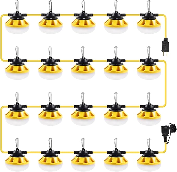 200FT Construction String Lights, Industrial Grade,Free for Climbing Hook | for Construction Sites, Renovation, Walkways,Patio，Mine cave, Outdoor, and Other Outdoor Lighting Solutions Use