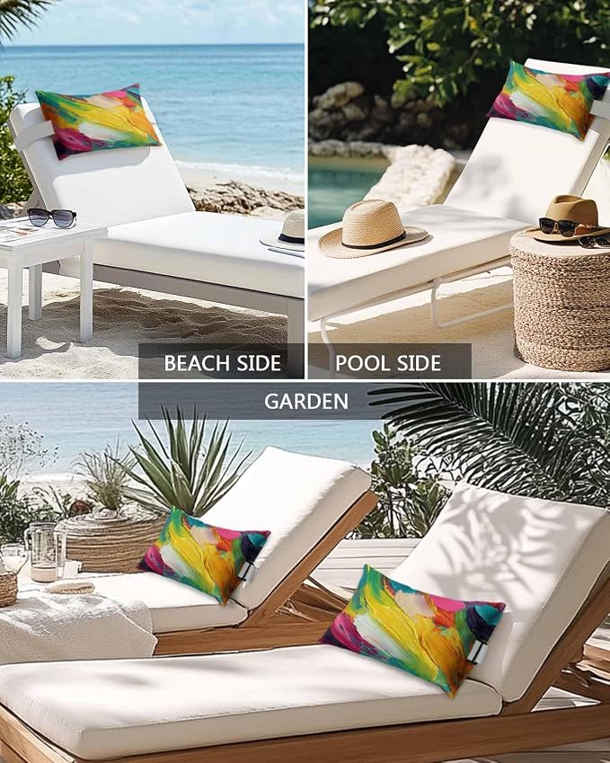Pack of 4 Colorful Oil Painting Lumbar Pillow Covers, Outdoor Waterproof Throw Pillow Covers Set, Modern Abstract Art Rainbow Color Decorative Cushion Case for Patio Beach, 11x16 Inch