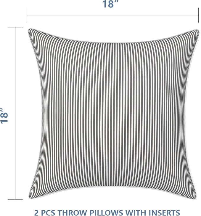 LVTXIII Outdoor/Indoor Throw Pillows, Decorative Patio Accent Pillows, Fluffy Water Repellent Garden Cushions for Home Patio Coach Sofa Use, 18×18 Inch, Pack of 2, Strip Grey