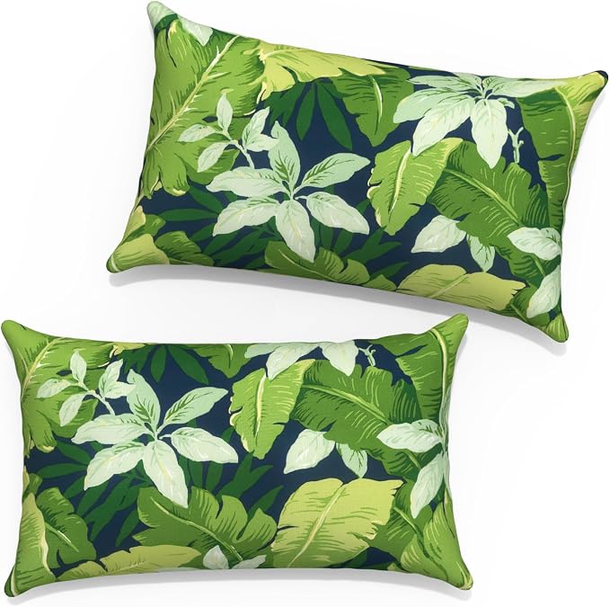 12x20 Inch Lumbae Pillow Covers, Rectangle Waterproof Throw Covers Set of 2, Decorative Patio Furniture Cushion Cases for Porch Garden, Jungle Leaves