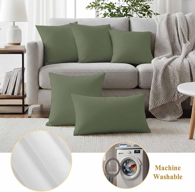 Outdoor Pillow Covers 18 x 18 Inches, Green Solid Color Waterproof Throw Pillow Cover Set of 2, Aesthetics Contemporary Luxury Decorative Square Cushion Covers for Patio/Couch/Garden
