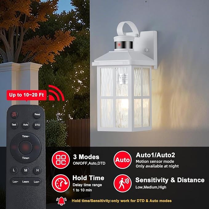 Porch Lights Outdoor with Remote, Motion Sensor Exterior Lighting Fixtures | 2 Pack Intelligent Outdoor Wall Lights, 4 Lighting Modes Outdoor Sconce Lights for House Patio Front Door Garage