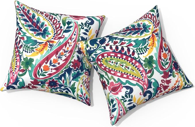 Outdoor Pillows for Patio Furniture 16x16 inch, Square Outdoor Throw Pillows with Inserts, Decorative Patio Pillows for Garden Couch Home Sofa Office Chair, Pack of 2, Vigour Paisley